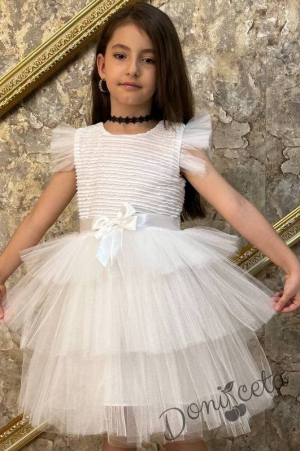 Официална детска рокля с къс ръкав в бяло на пластове Хера 2
