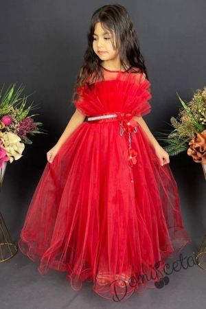 Официална детска дълга рокля в лилаво с тюл без ръкав 2