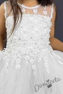 Детска рокля бяло с цветя,  без ръкав с тюл 2