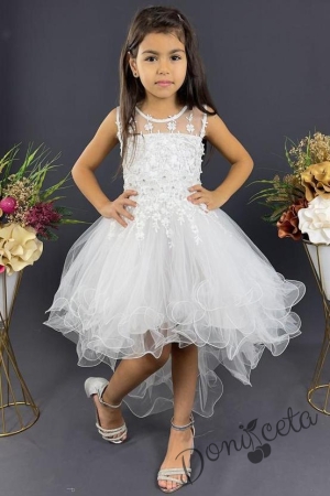 Детска рокля бяло с цветя,  без ръкав с тюл 3