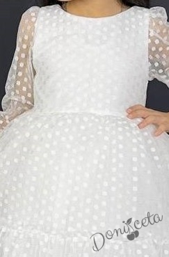 Детска рокля с ръкав 7-8 в бяло с точки Зея 2