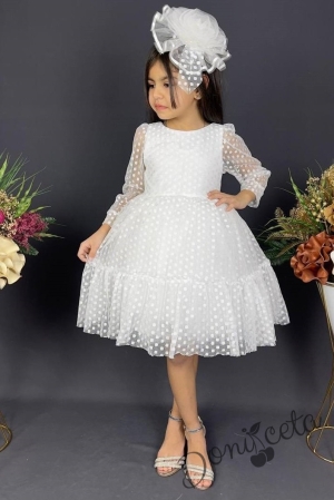 Детска рокля с ръкав 7-8 в бяло с точки Зея 5