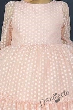 Детска рокля с ръкав 7-8 в прасковено с точки Зея 2
