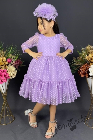 Детска рокля с ръкав 7-8 в свелолилаво с точки Зея