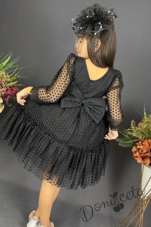 Детска рокля с ръкав 7-8 в черно с точки Зея 3