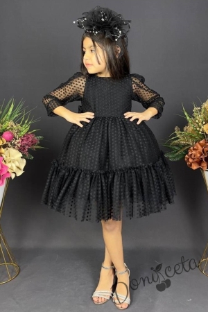 Детска рокля с ръкав 7-8 в черно с точки Зея 5