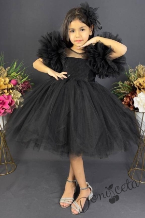 Официална детска рокля Блян с богат тюл с пайети в черно 