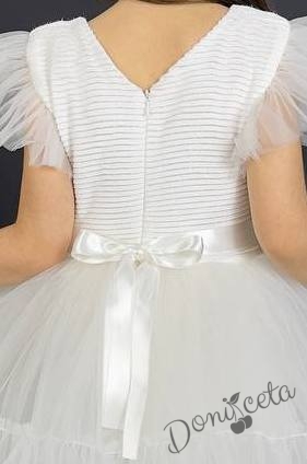 Детска официална рокля  в бяло с харбало и панделка за коса 4