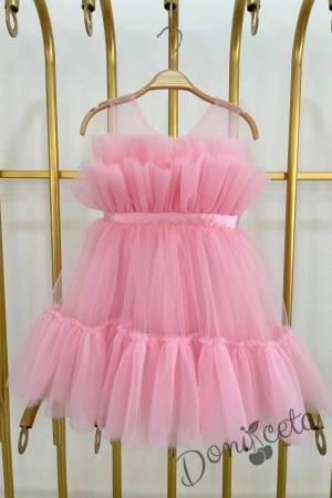 Детска рокля розово без ръкав с тюл Мабел 1
