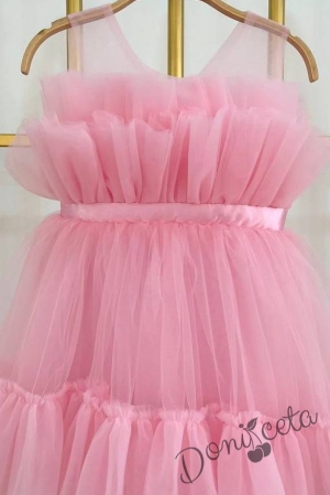 Детска рокля розово без ръкав с тюл Мабел 2