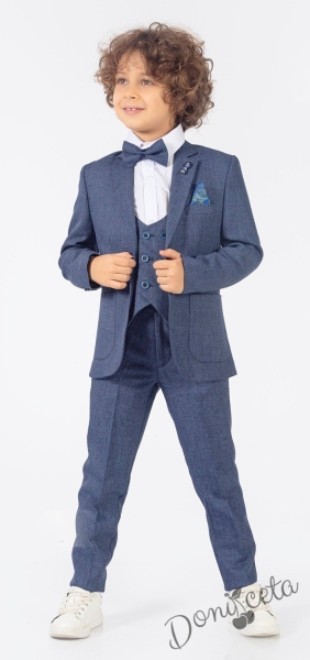 Официален детски костюм за момче от 5 части със сако в синьо  1