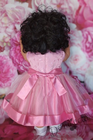 Официална детска рокля в розово с коланче 252Р 2