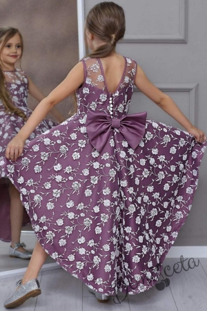 Официална детска рокля без ръкав на цветя в лилаво 4