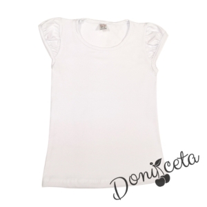 Комплект за момиче от тениска в бяло и панталон в цвят мента 2
