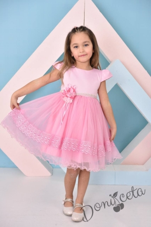 Children's formal dress in pink Sena with short sleeves