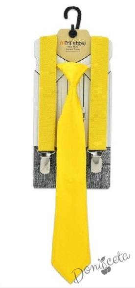 Комплект от тиранти с вратовръзка  за момче в жълто