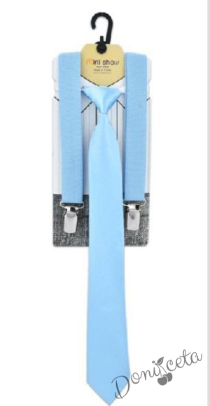Комплект от тиранти с вратовръзка  за момче в свтлосиньо