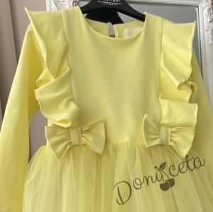 Детска рокля в жълто с дълъг ръкав с тюл и къдрици 2