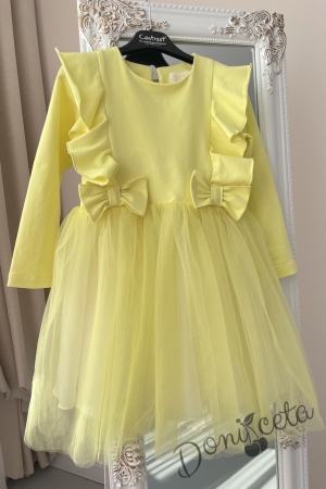 Детска рокля в жълто с дълъг ръкав с тюл и къдрици 3