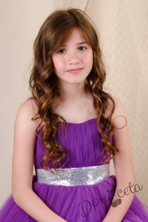 Официална детска дълга рокля Даналия без ръкав в лилаво с тюл 4356768 2