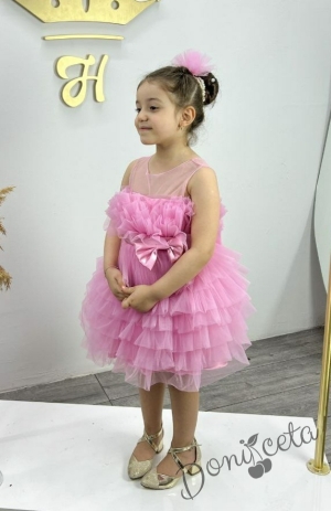 Детска рокля без ръкав в розово с тюл Анабел
