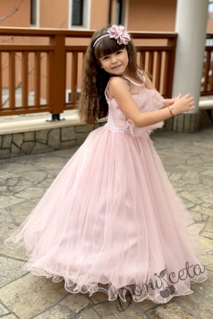 Официална детска дълга рокля Анджелина в пепел от рози с пола обръч 3