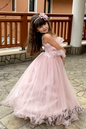 Официална детска дълга рокля Анджелина в пепел от рози с пола обръч5