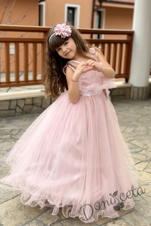 Официална детска дълга рокля Анджелина в пепел от рози с пола обръч 6