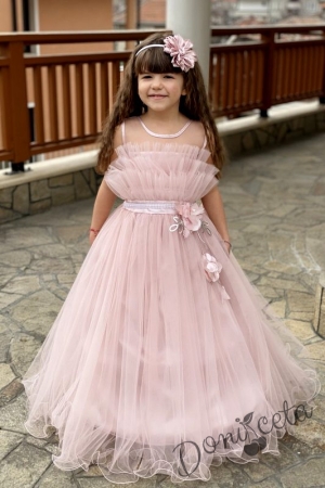 Официална детска дълга рокля Анджелина в пепел от рози с пола обръч 8
