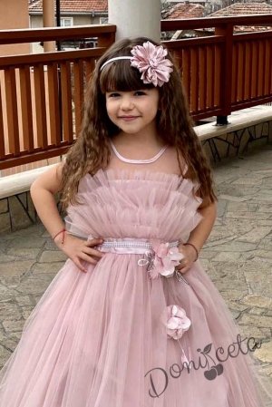 Официална детска дълга рокля Анджелина в пепел от рози с пола обръч 9