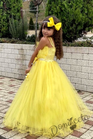 Официална детска дълга рокля Анджелина в жълто с пола с обръч