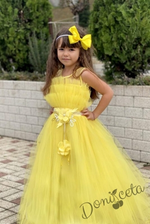 Официална детска дълга рокля Анджелина в жълто с пола с обръч