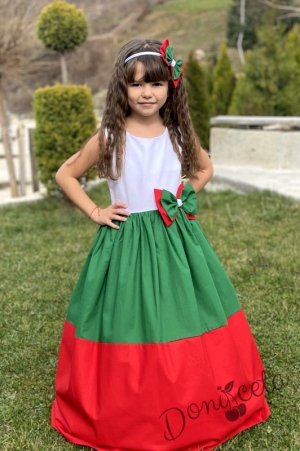 Детска дълга рокля в бяло, зелено и червено 6