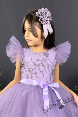 Детска официална рокля  в светлолилаво  с дантела Рене 2