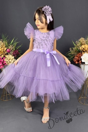 Детска официална рокля  в светлолилаво  с дантела Рене 3