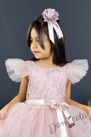 Детска официална рокля  в пепел от рози с дантела Рене 2