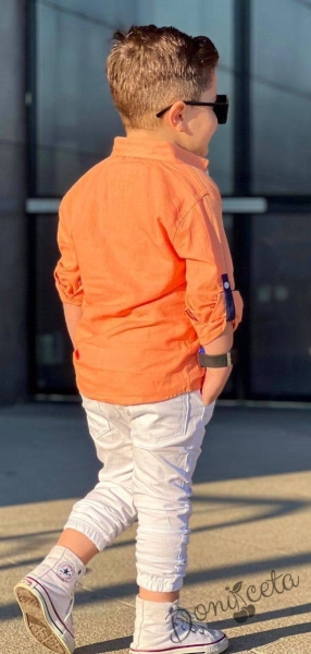 Комплект от риза в оранжево и панталон в бяло за момче 2