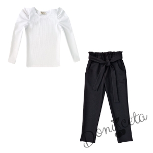 Детски комплект от блуза в бяло и  панталони в черно  1