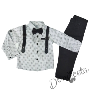 Комплект от риза в бяло, панталони, тиранти и папийонка в черно 3436765 1