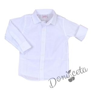 Детска риза в бяло с дълъг ръкав за момче