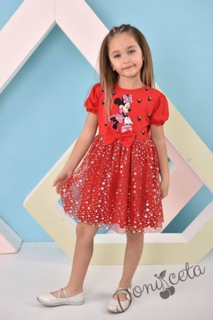 Детска рокля в червено с Мини Маус и пола от тюл 07676534 1