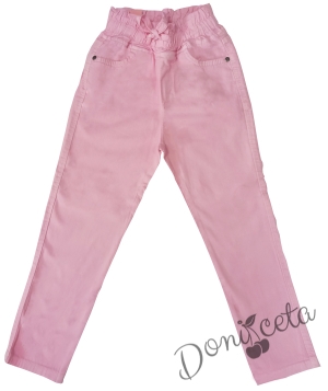 Летен прав панталон за момиче в розово с ластик на талията 46864533 1