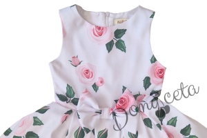 Официална детска рокля без ръкав с рози Маги и сако в бледо розово 3
