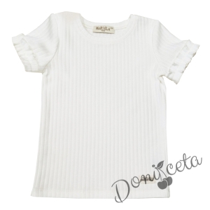 Детска рипсана блуза с къс ръкав в бяло 33456787 1