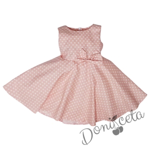 Официална или ежедневна детска/бебешка рокля в светло розово на бели точки тип клош Саша, с светло розова диадема на бели точки 2