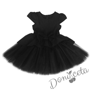 Официална детска рокля в черно с тюл с къс ръкав и панделка Надежда 547884 1