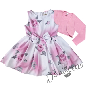 Официална детска рокля без ръкав в бяло с рози Маги и болеро в розово 5568899 1