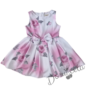 Официална детска рокля без ръкав в бяло с рози Маги и болеро в розово 5568899 3