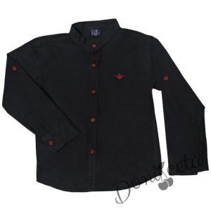 Комплект от риза с къс или дълъг ръкав в черно и къси панталонки в бяло от лен 5289898