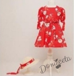 Детска рокля на цветя в червено и шапка Амада 45657745
